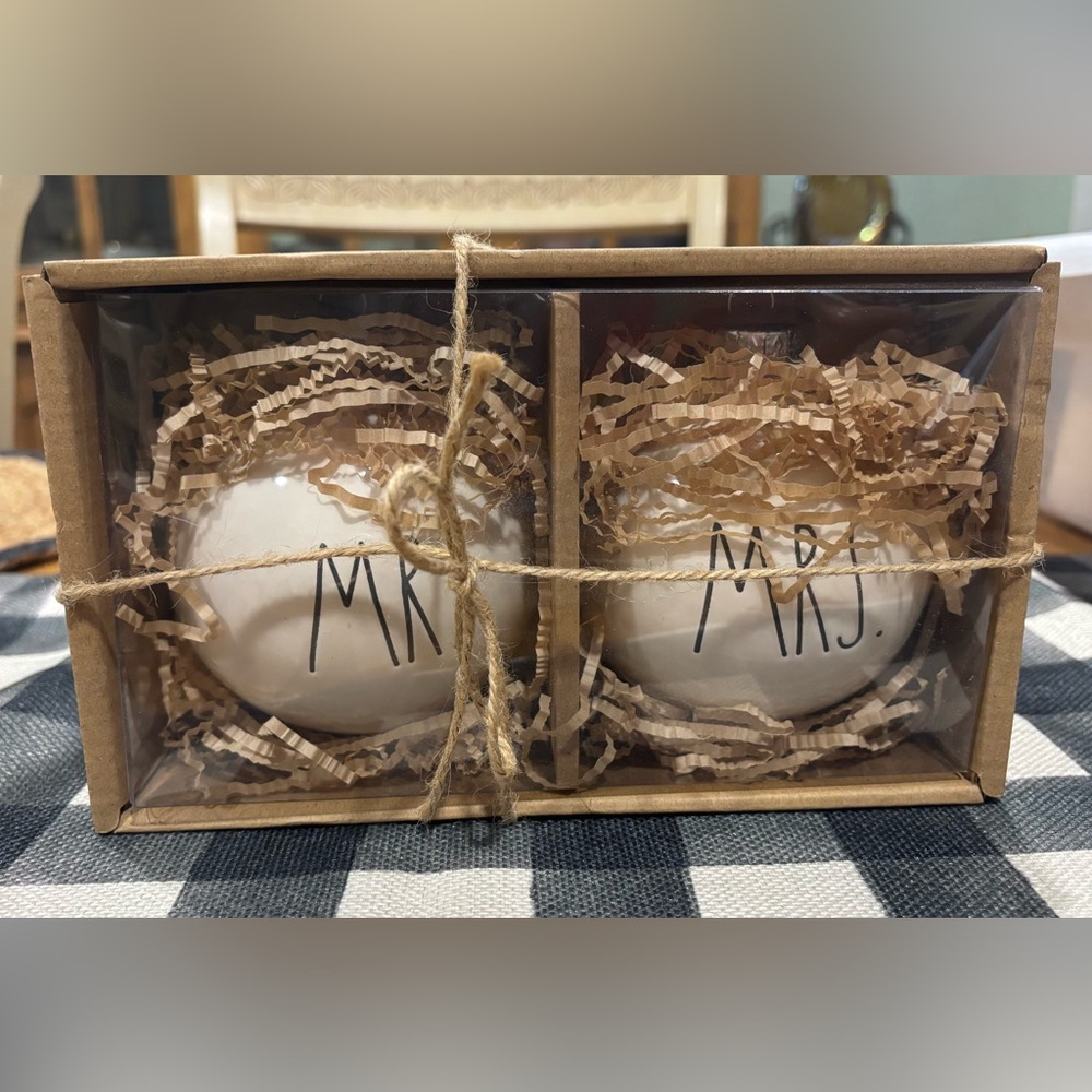 Rae Dunn White Mr. & Mrs. Ceramic Ornaments - Set of 2